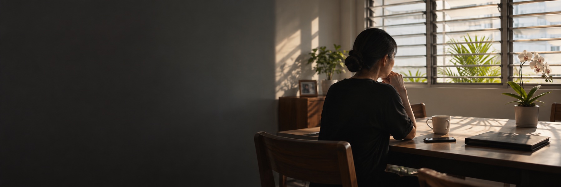 Quiet moment in a modest Singapore HDB home after a death
